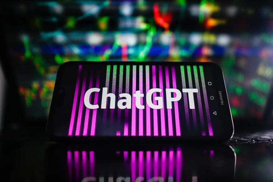 POLAND - 2023/07/14: In this photo illustration, an Open AI Chat GPT logo is displayed on a smartphone with Stock market graphics in the background. (Photo Illustration by Omar Marques/SOPA Images/LightRocket via Getty Images)