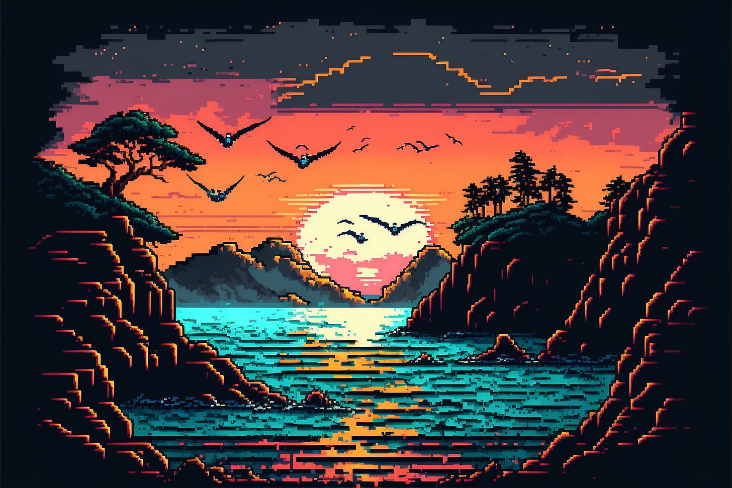 16-bit sunset over the ocean
