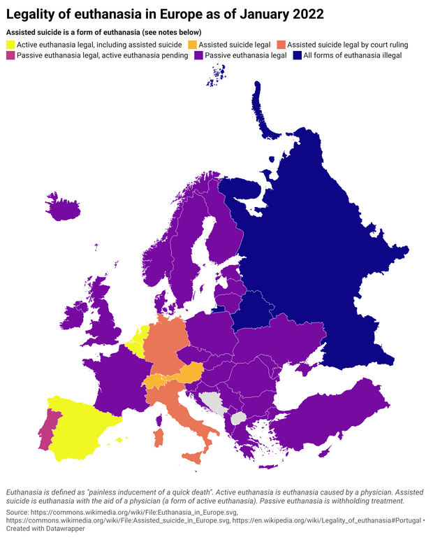 Legality of euthanasia in Europe as of January 2022