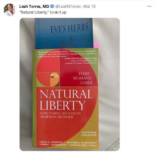 Leah Torres recommended Natural Liberty, a book that promotes psychic abortions