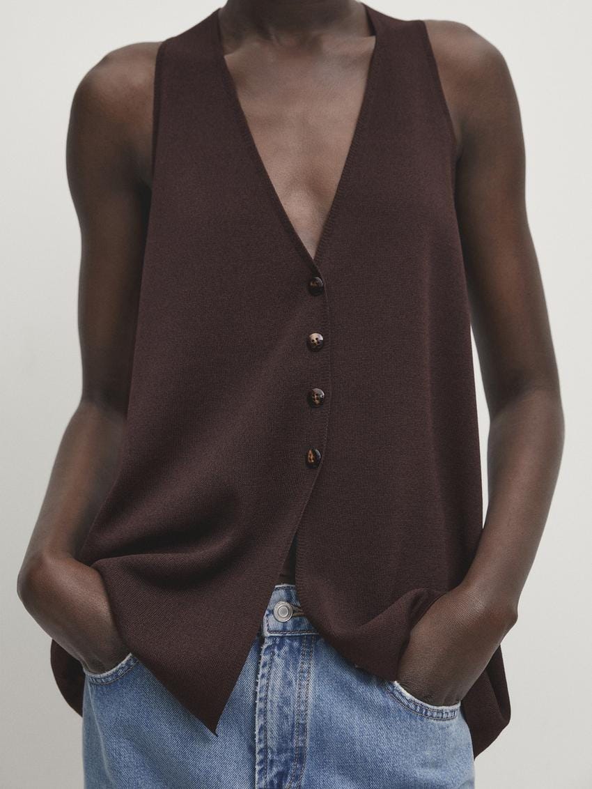 Zara Knit waistcoat with buttons and opening - Dark brown - Image 2