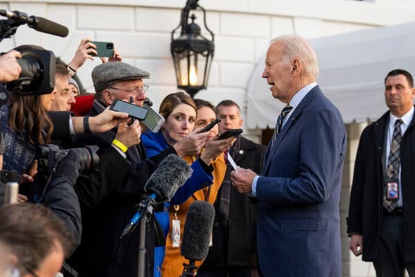 President Biden speaking to reporters outside the White House.