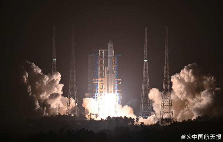 The Long March 5 lifting off from Wenchang Space Launch Site Launch Complex 1.