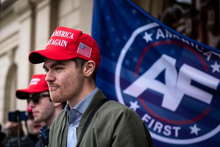 Nick Fuentes, far right activist, holds a rally at the Lansing Capitol, in Lansing, Mich., Wednesday, Nov. 11, 2020.