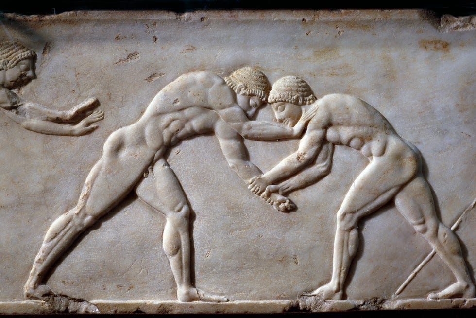 Wrestlers in ancient Greece