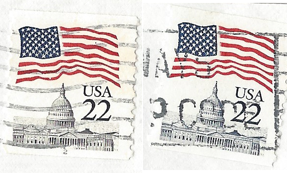 Two different inks on 22 cent stamps