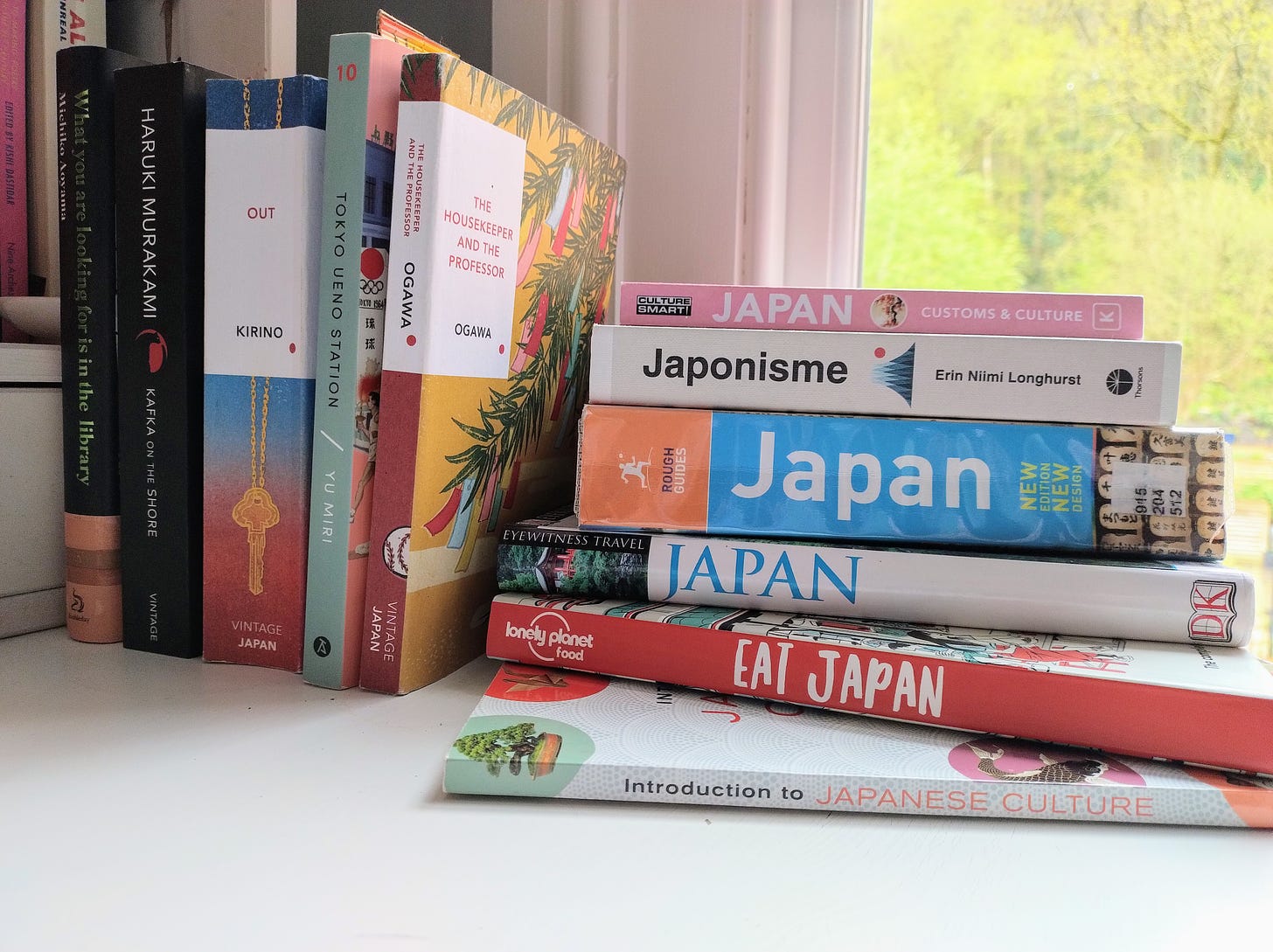 A selection of travel books, books on Japanese culture and Japanese novels that help with research