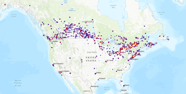 r/MapPorn - (almost) Every North American NHL Player's Birth City (map link + info in comments) 