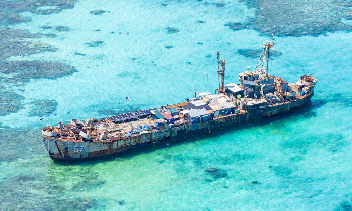 The Philippine illegally grounded warship BRP Sierra Madre at Ren'ai Jiao  Photo: Courtesy of South China Sea Ecological Center of China's Ministry of Natural Resources
