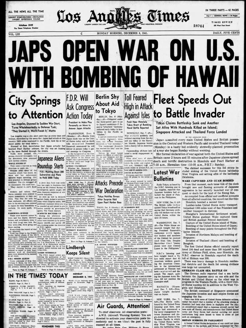 LA times december 8, 1941