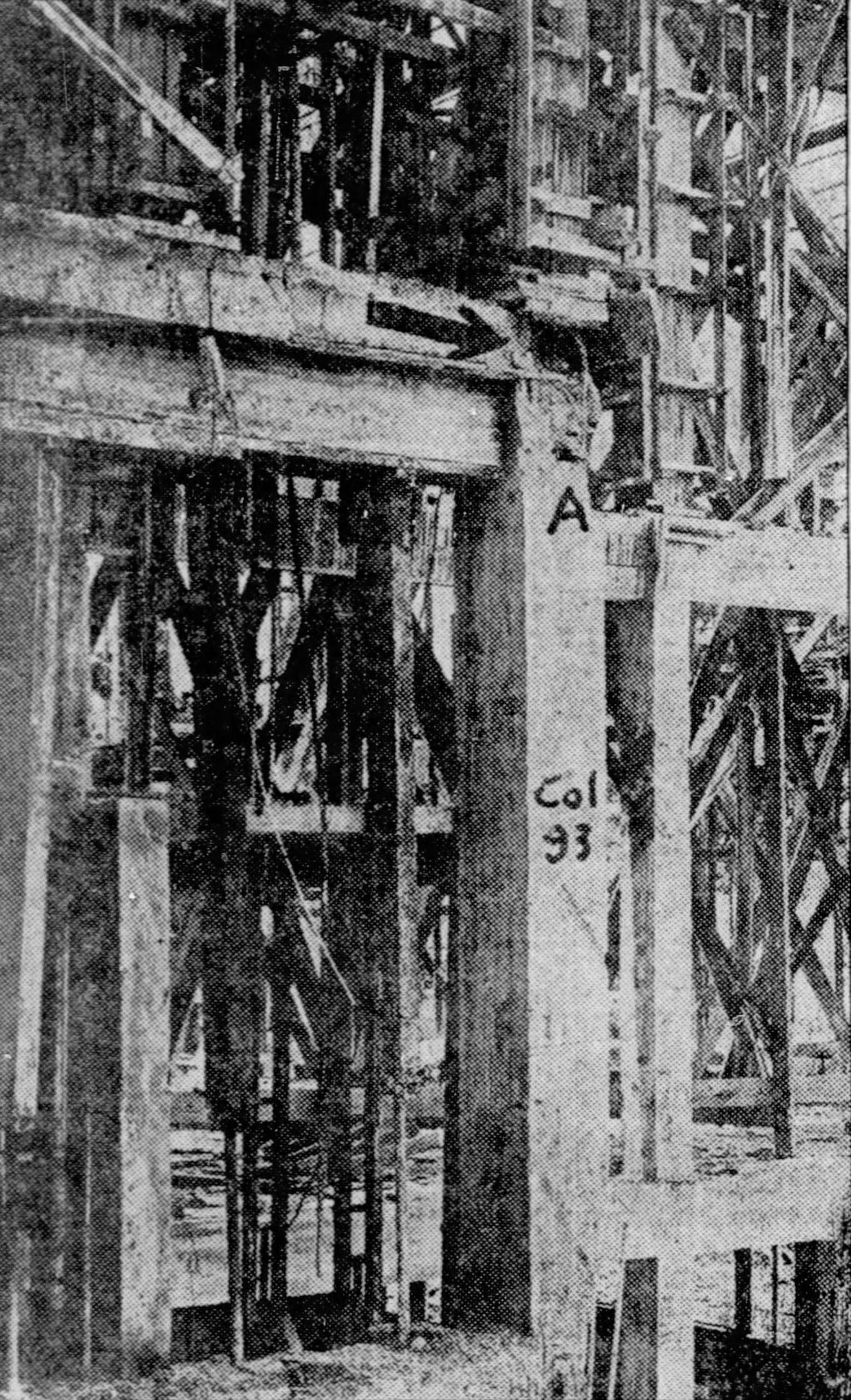 Figure 3: Photo published in the Miami Herald on July 7, 1926, of the support beam that failed causing the collapse