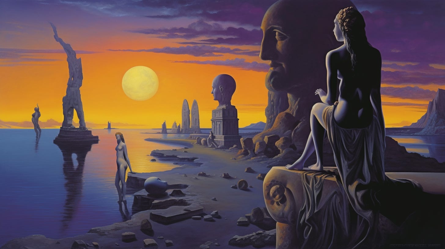 dmt inanna akkadian mesopotamia enki dmt at twilight violet oil painting by surrealist salvador dali