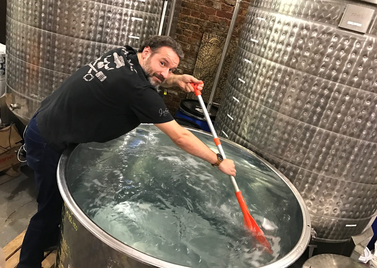 While at the London distillery, I was asked to help out by stirring a vat of gin with a canoe paddle.