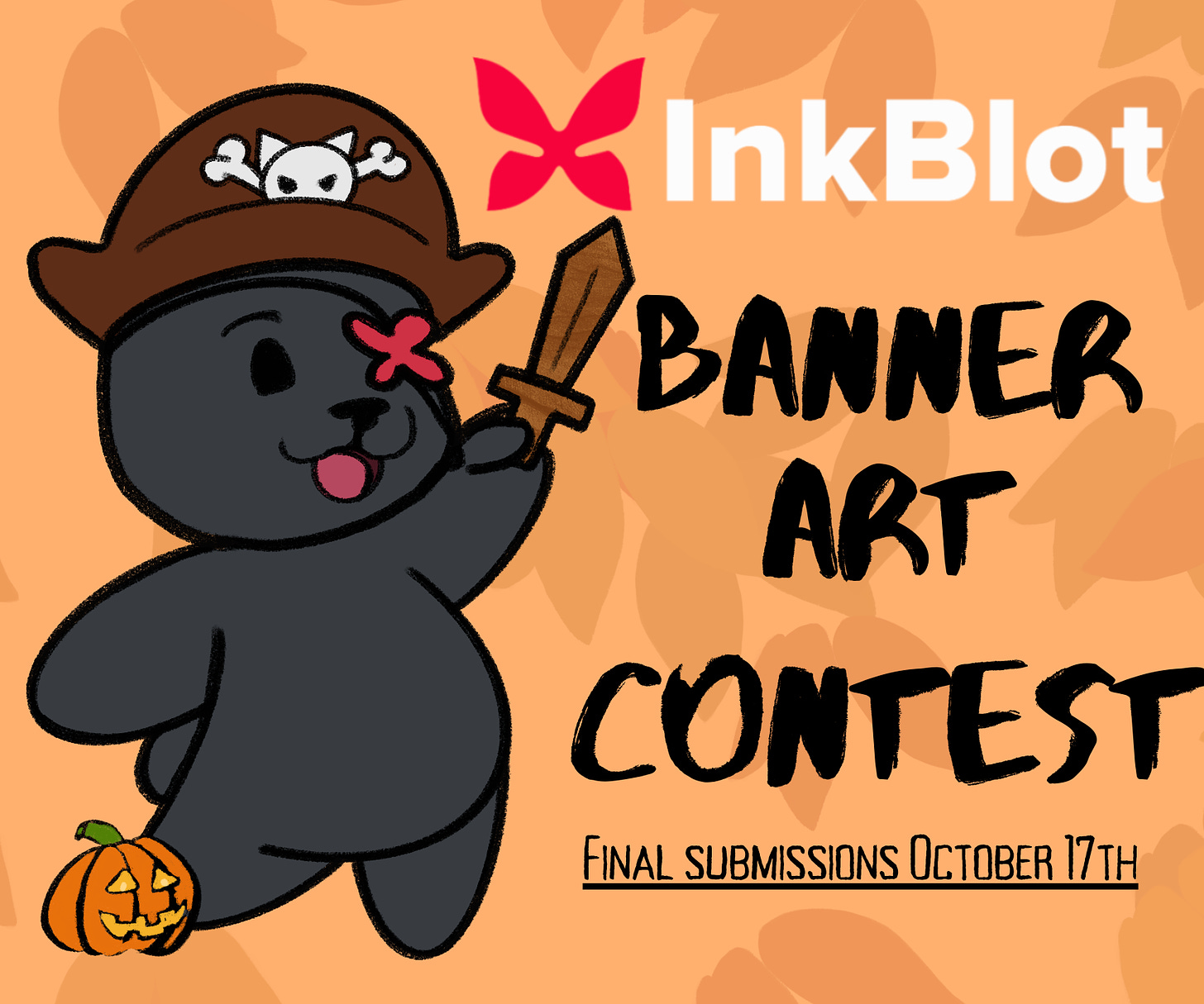 Pirate Bo with a Jack-O-Lantern at its foot. Text reads: Banner Art Contest. Final Submissions October 17th.