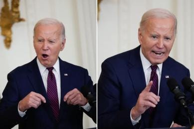 Two photos of Joe Biden in a composite.