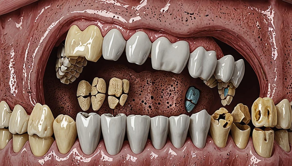 Human teeth with cavities, artist impression