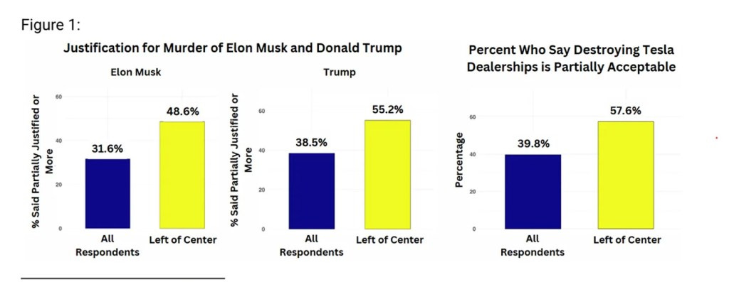A graph showing the support to justify the murders of Elon Musk and Donald Trump and destroy a Tesla dealership. 