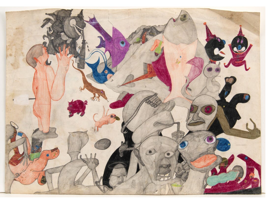 Susan Te Kahurangi King, Untitled, c. 1965, Graphite and colored pencil on paper, 11.5 x 16 inches (29.2 x 40.6 cm)