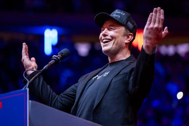 Elon Musk speaks before Republican presidential nominee former President Donald Trump at a campaign rally at Madison Square Garden in New York, NY on Sunday, Oct. 27, 2024. 