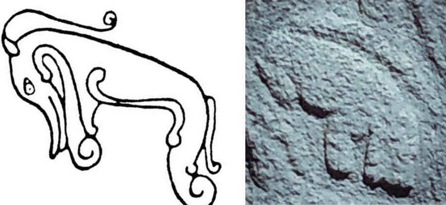 Comparison of the Pictish ‘beastie’ with the ibex symbol on Pillar 43 at Göbekli Tepe, (Images: Courtesy Dr Martin Sweatman and Alistair Coombs)