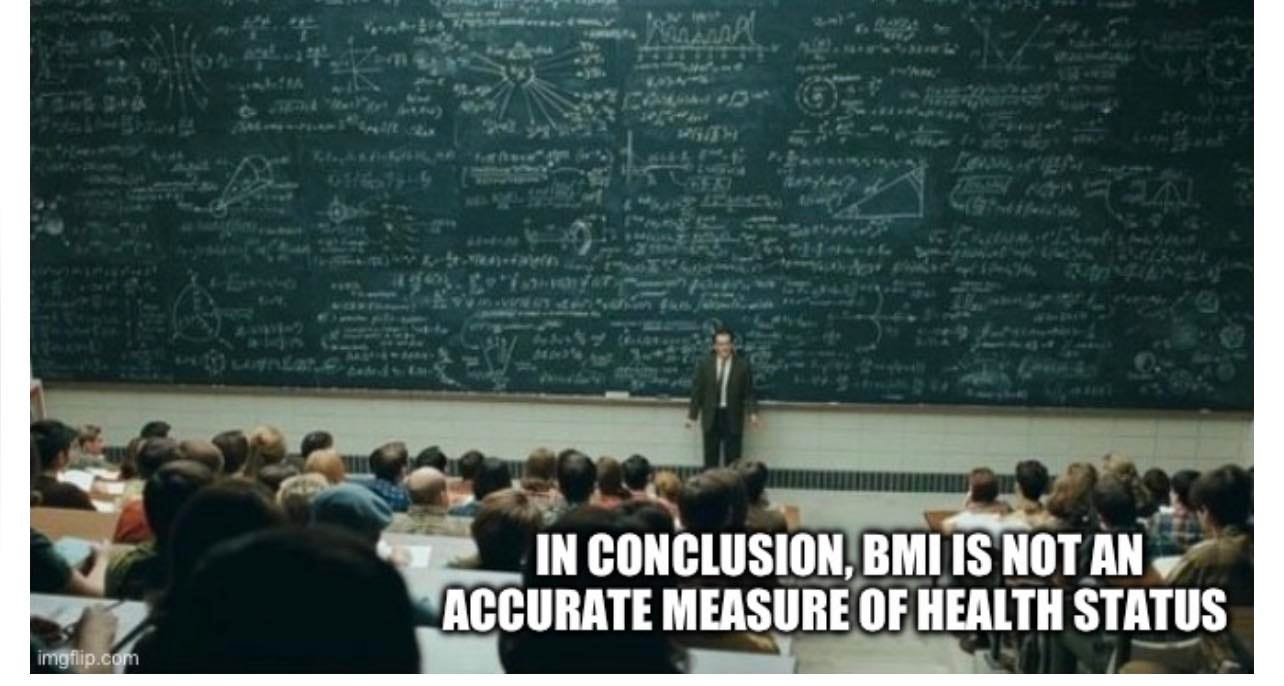 May be an image of 3 people and text that says 'imgflip.com mgflip IN CONCLUSION, BMI IS NOT AN ACCURATE MEASURE OF HEALTH STATUS'