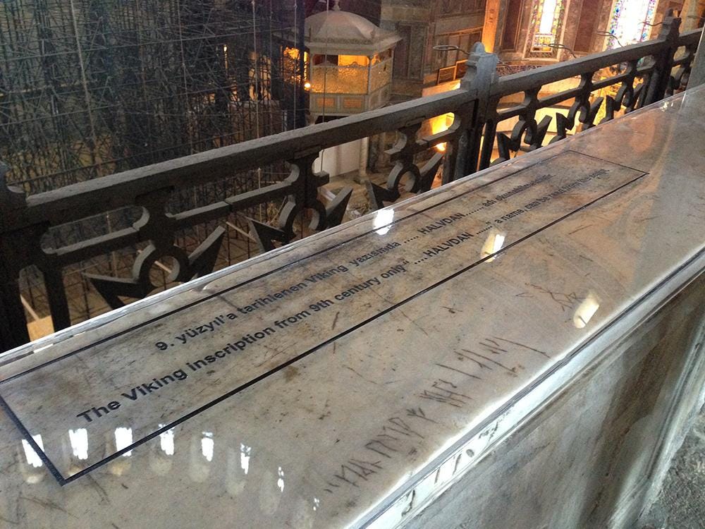 That Rick Griffin on X: "One of my favorite history facts is these viking  runes that were carved into the Hagia Sophia in the 9th century. Says  roughly "Halvdan wrote these runes" (