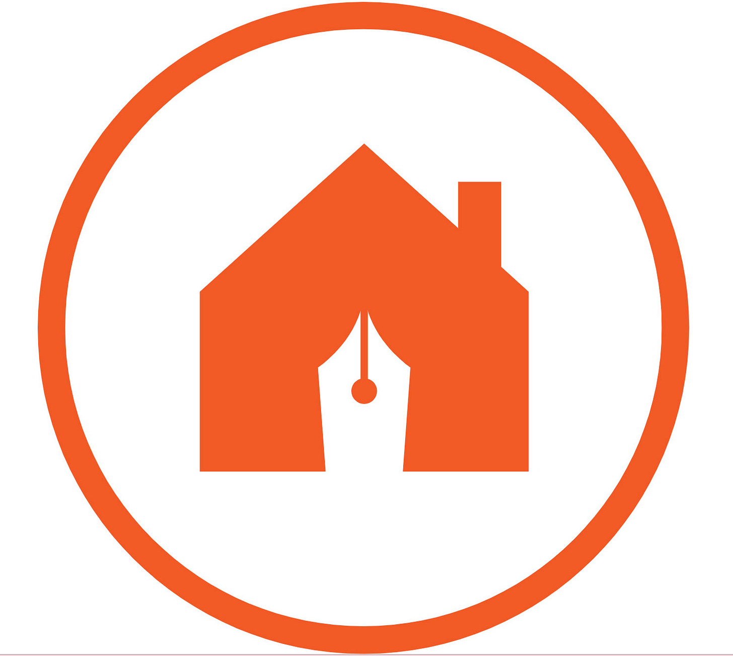 Orange logo of a pen inside a house representing Writers' Haven by Christine Wolf