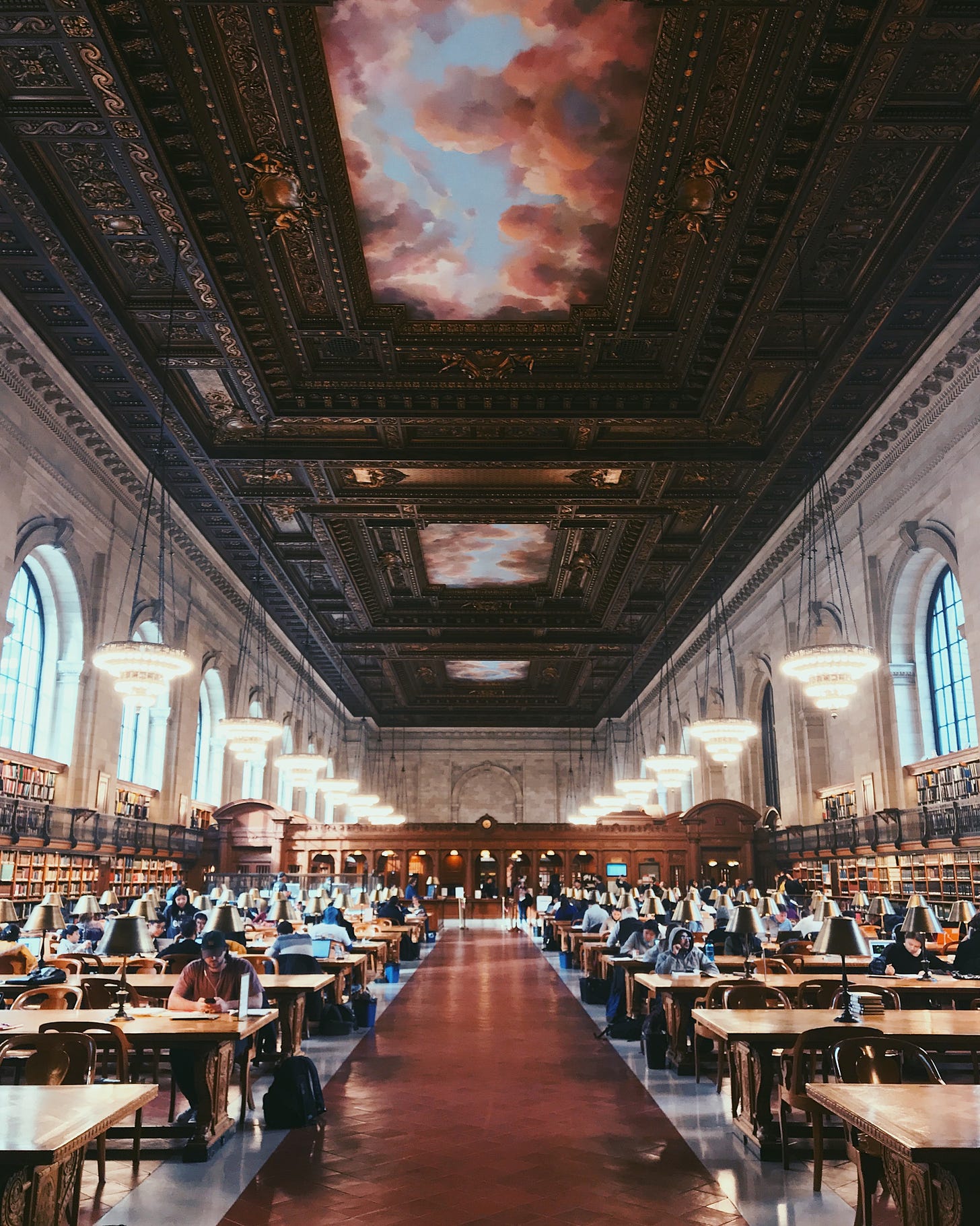 The beautiful study room in the New York public library.