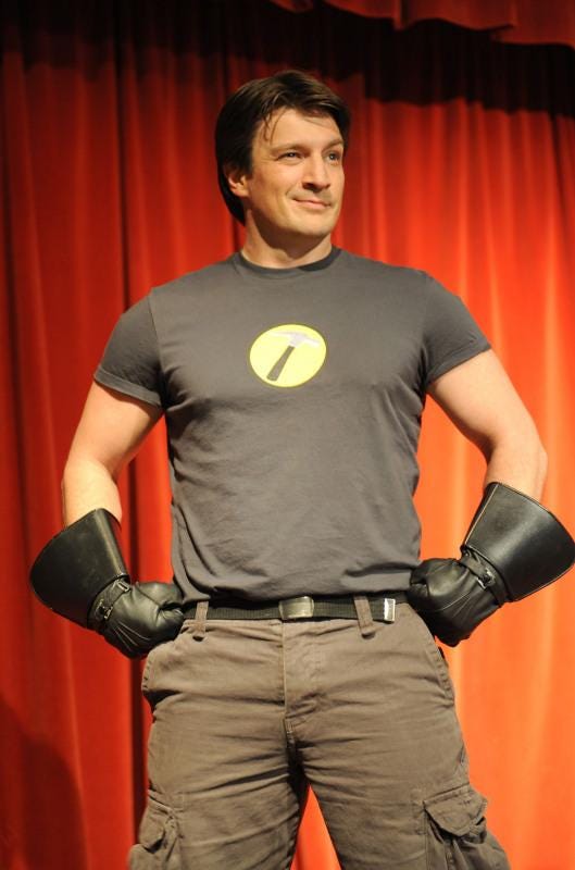 r/MyTimeAtSandrock - Nathan Fillion wearing boxing gloves