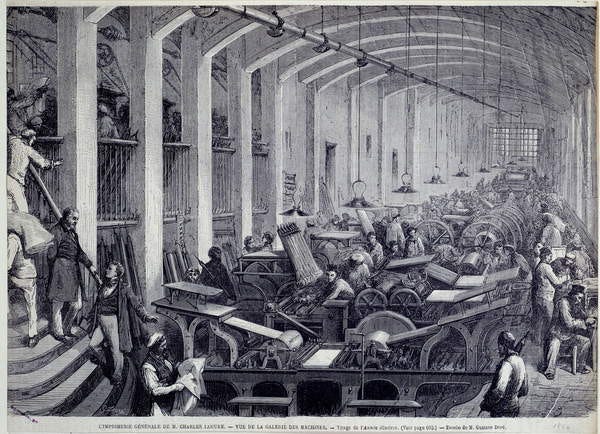 View of the printing machine gallery by Charles Lahure Engraving by Gustave Dore (1832-1883) from “” L View of the printing machine gallery by Charles Lahure Engraving by Gustave Dore (1832-1883) from “” L
