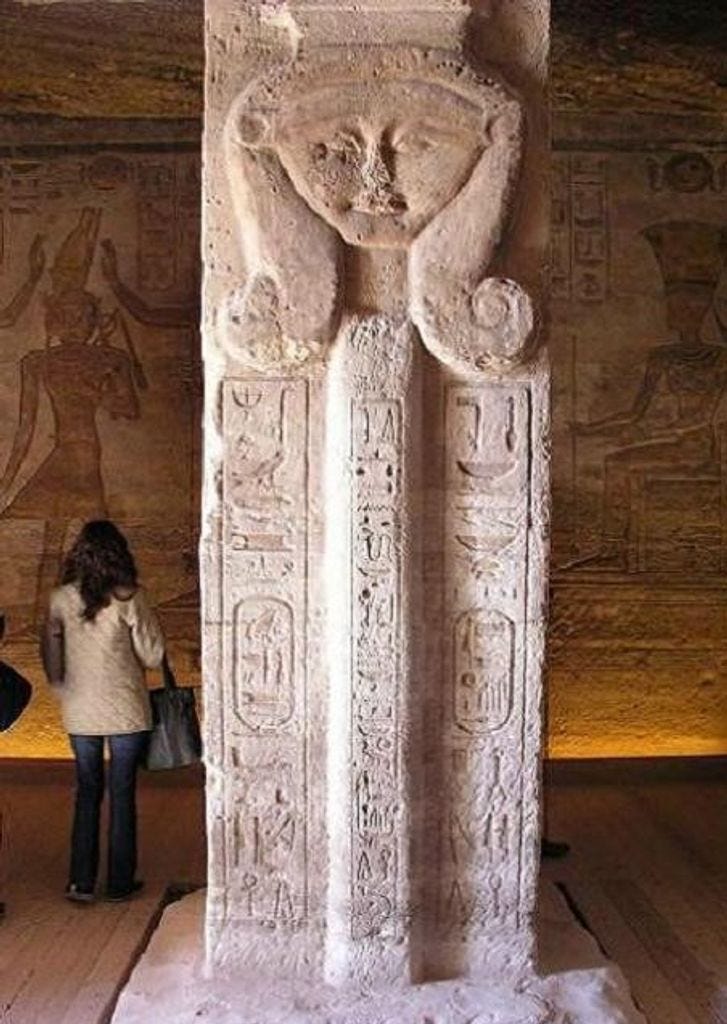 Pillar of Hather at temple of Nefertari in Abu Simbel