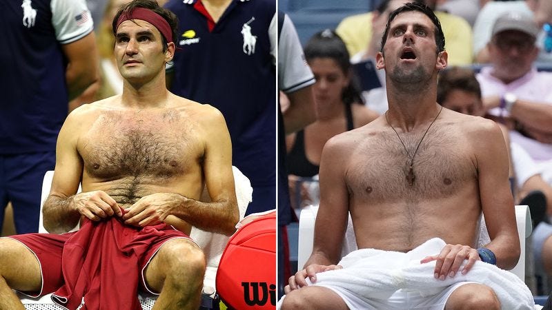 roger feder shirtless with novak djokovic french open 2019