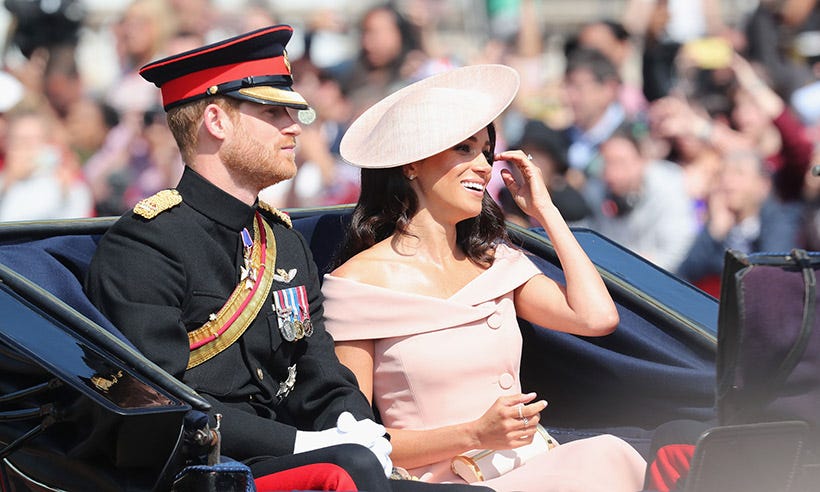 prince harry and meghan markle arrive for trooping the color