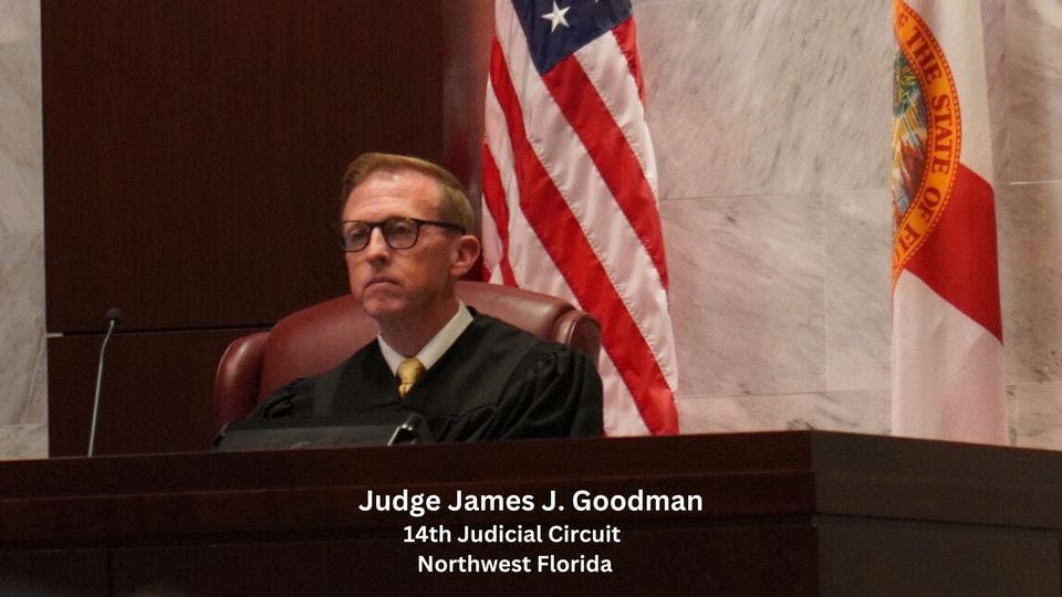 May be an image of 1 person and text that says 'THL SIVS H HEOEMS 1O Judge James J. Goodman 14th Judicial Circuit Northwest Florida'