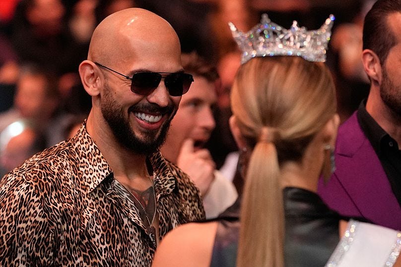 Andrew Tate attends a UFC 313 mixed martial arts event Saturday, March 8, 2025, in Las Vegas Andrew Tate attends a UFC 313 mixed martial arts event Saturday, March 8, 2025, in Las Vegas