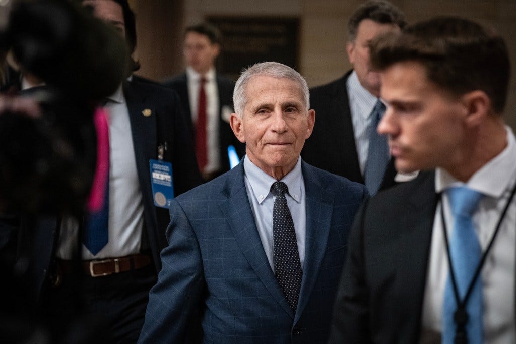 Dr. Anthony Fauci, in a suit and tie, arriving for a closed-door interview with the House Select Subcommittee on the Coronavirus Pandemic at the U.S. Capitol