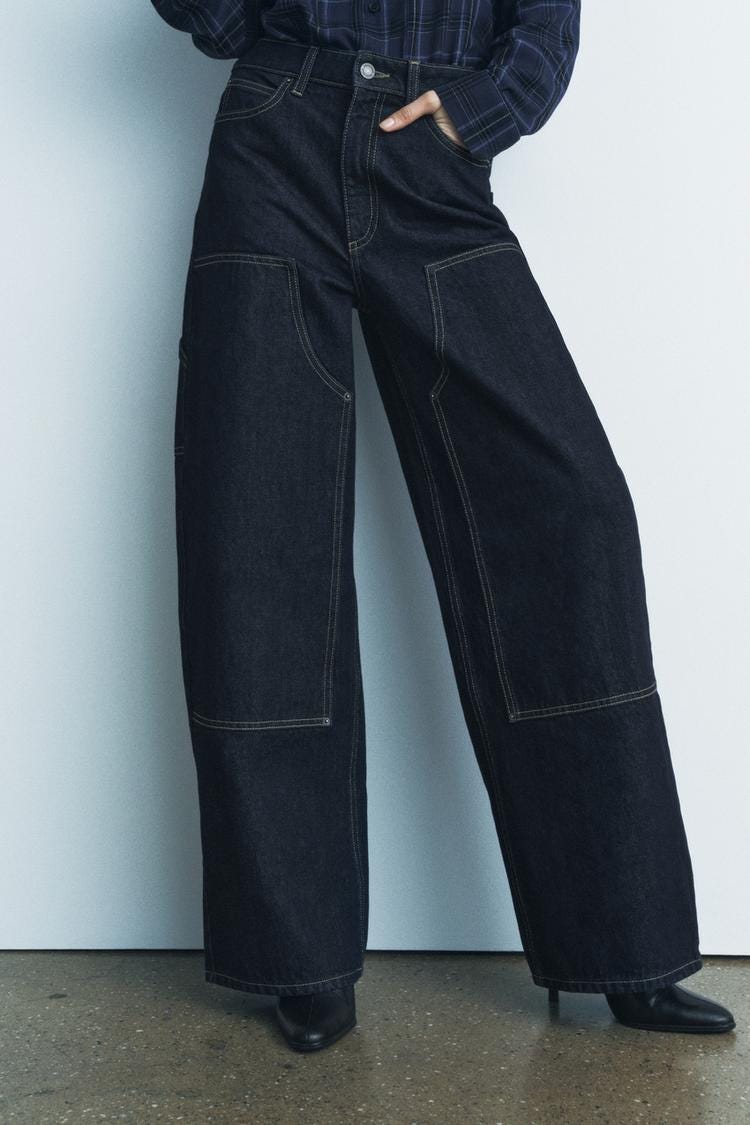Zara ZW COLLECTION HIGH WAIST CARPENTER JEANS - Blue - Image 1