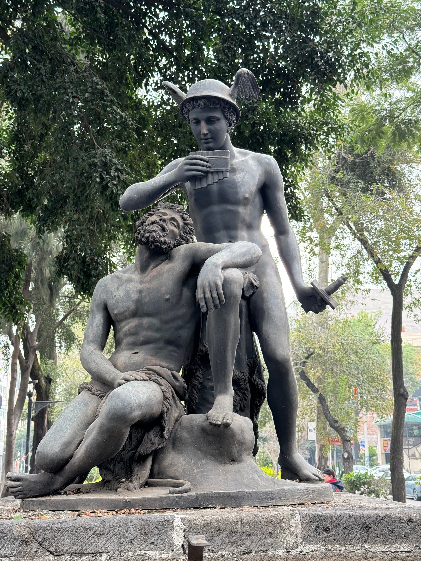 A statue of two Greek gods.