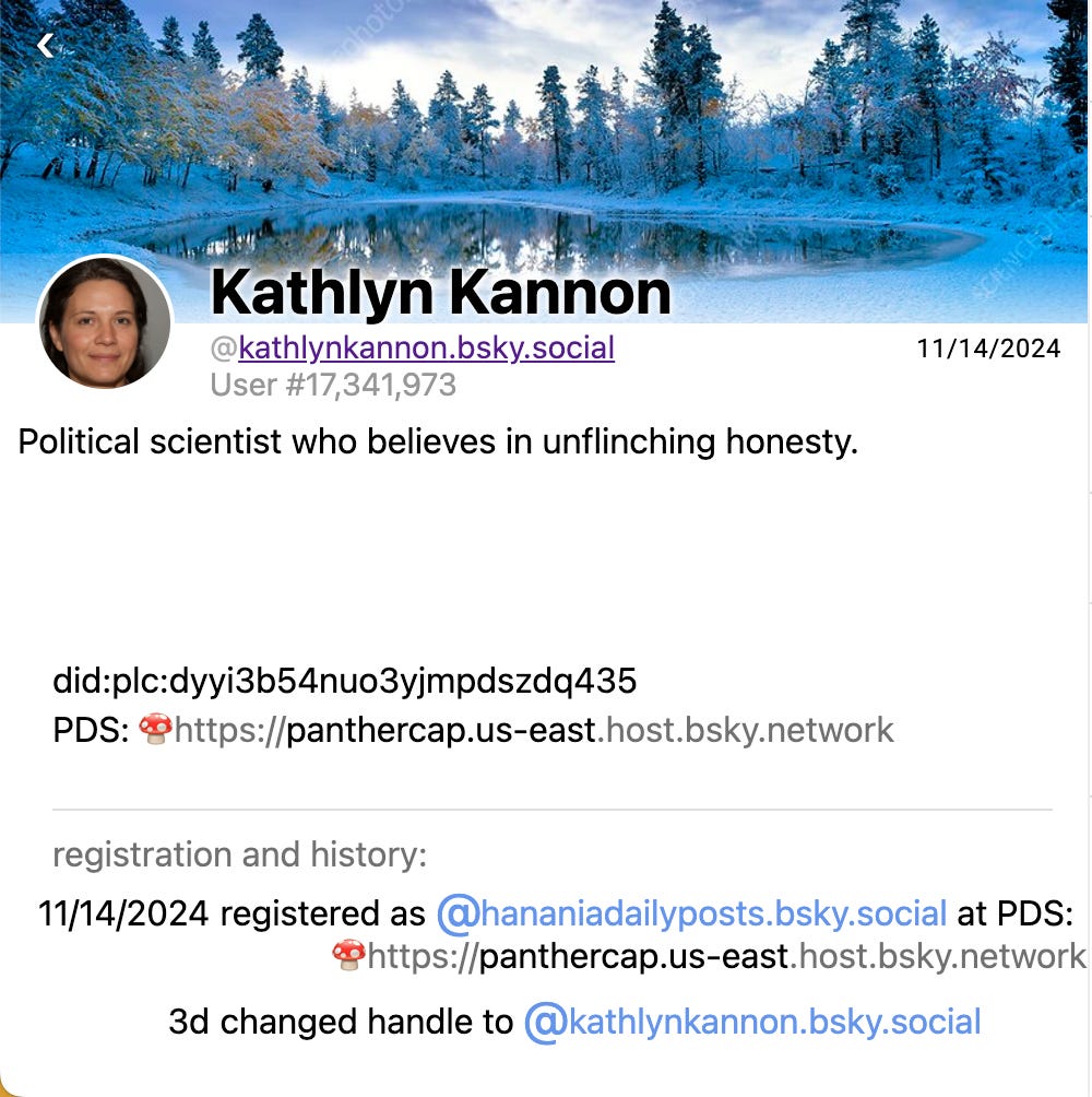 screenshot of Clearsky search for kathlynkannon.bsky.social