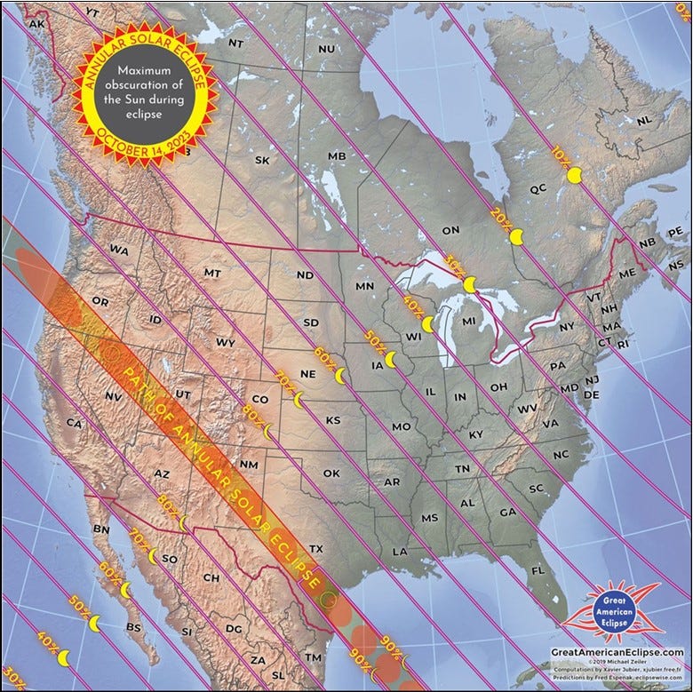 Path of the Ring of Fire solar eclipse. Image credit: GreatAmericanEclipse.com/MichaelZeiler