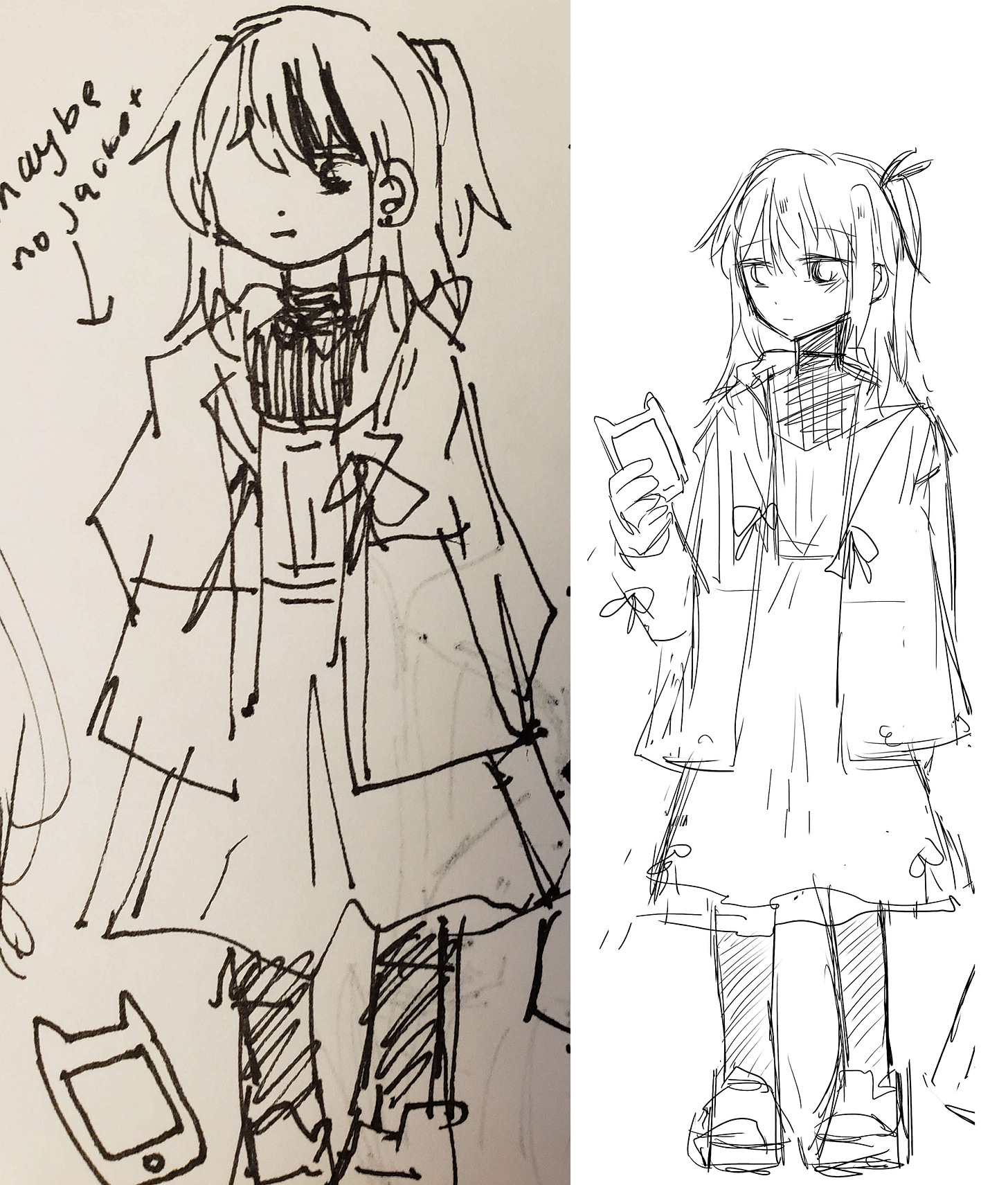 sketches of Yanxu's character design, most elements the same as the final