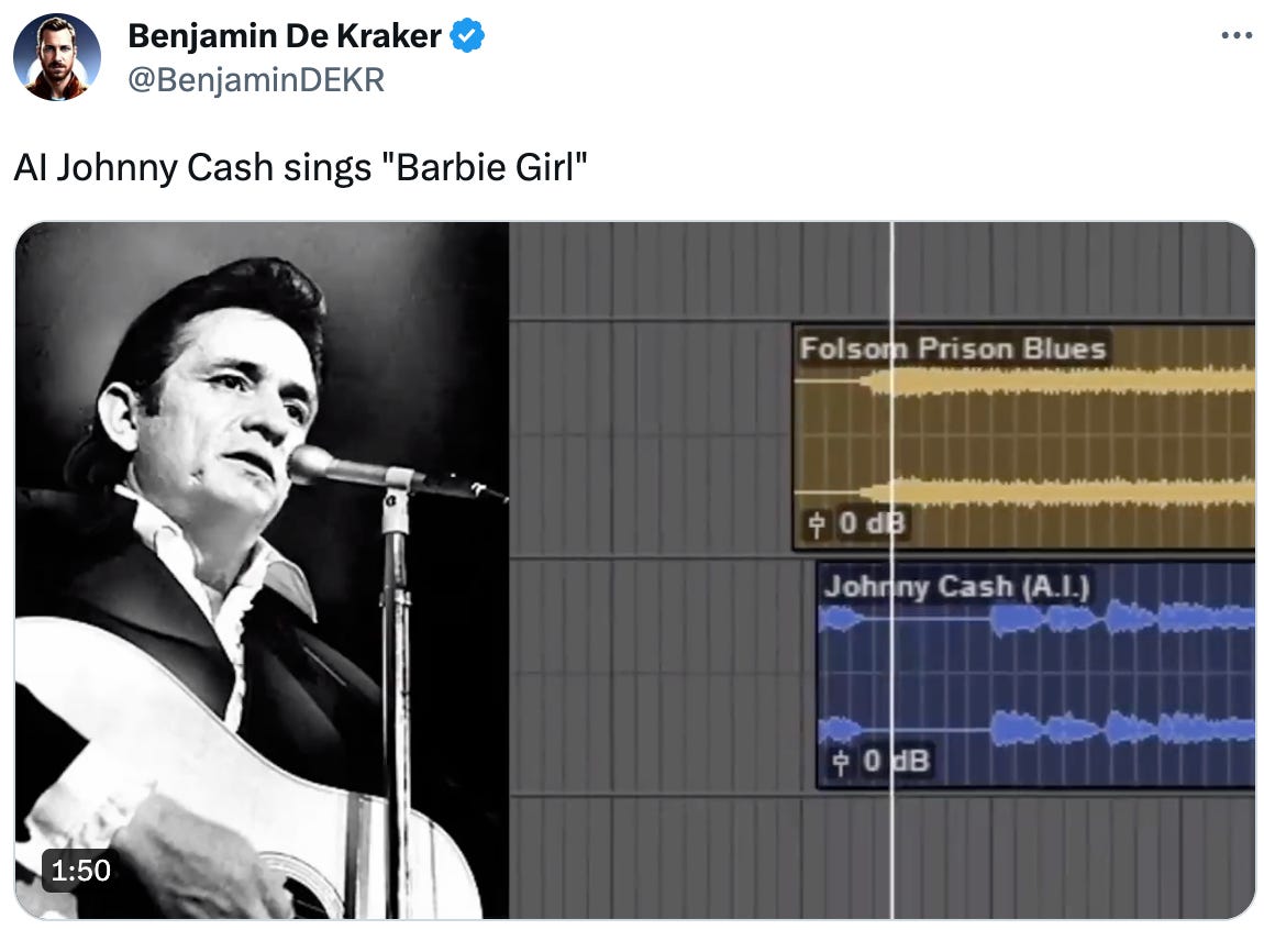  Benjamin De Kraker @BenjaminDEKR AI Johnny Cash sings "Barbie Girl"