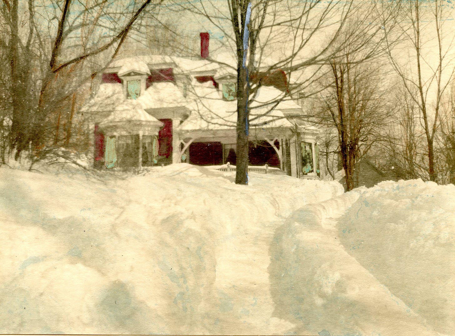 deep snow and house