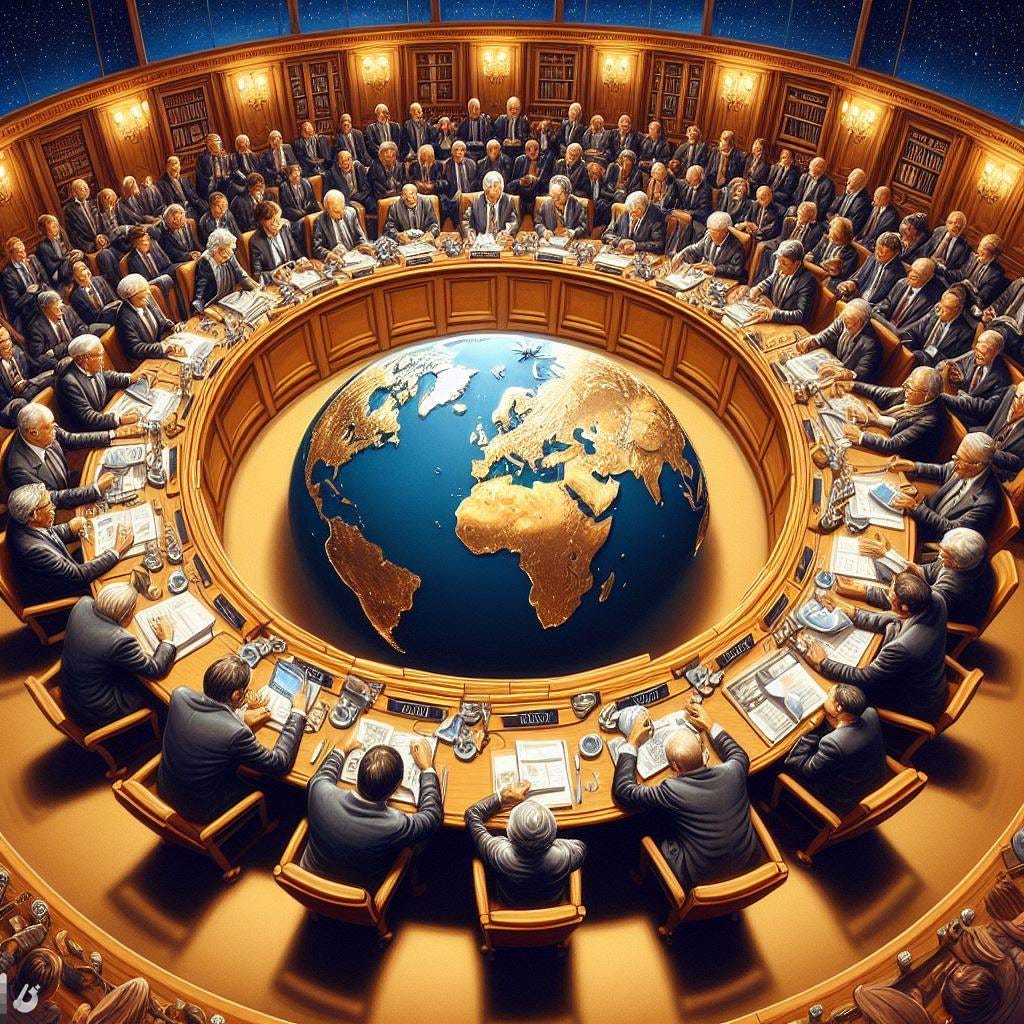 An image of world leaders assembled to decide the future