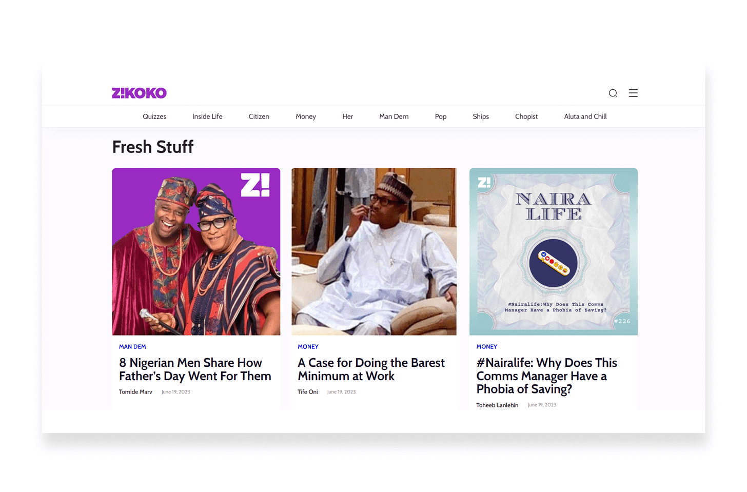 Zikoko Website Redesign led by Dumebi at Big Cabal Media as Head of Design