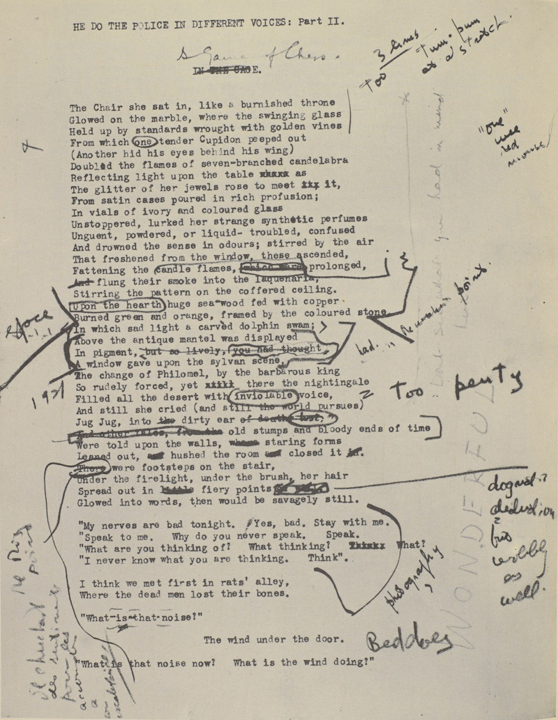 manuscript of ts eliot poem with notes from ezra pound