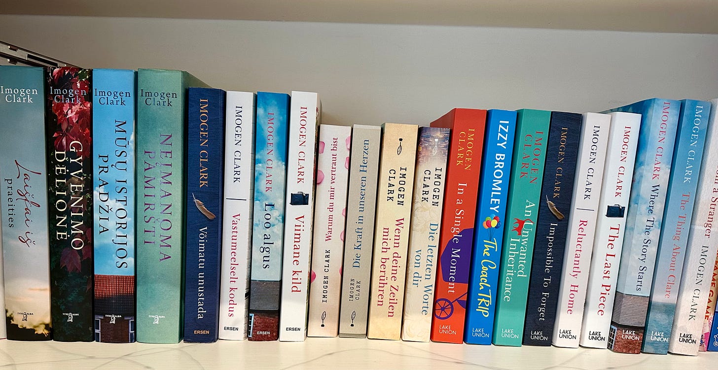 Image shows a shelf of novels by Imogen Clark