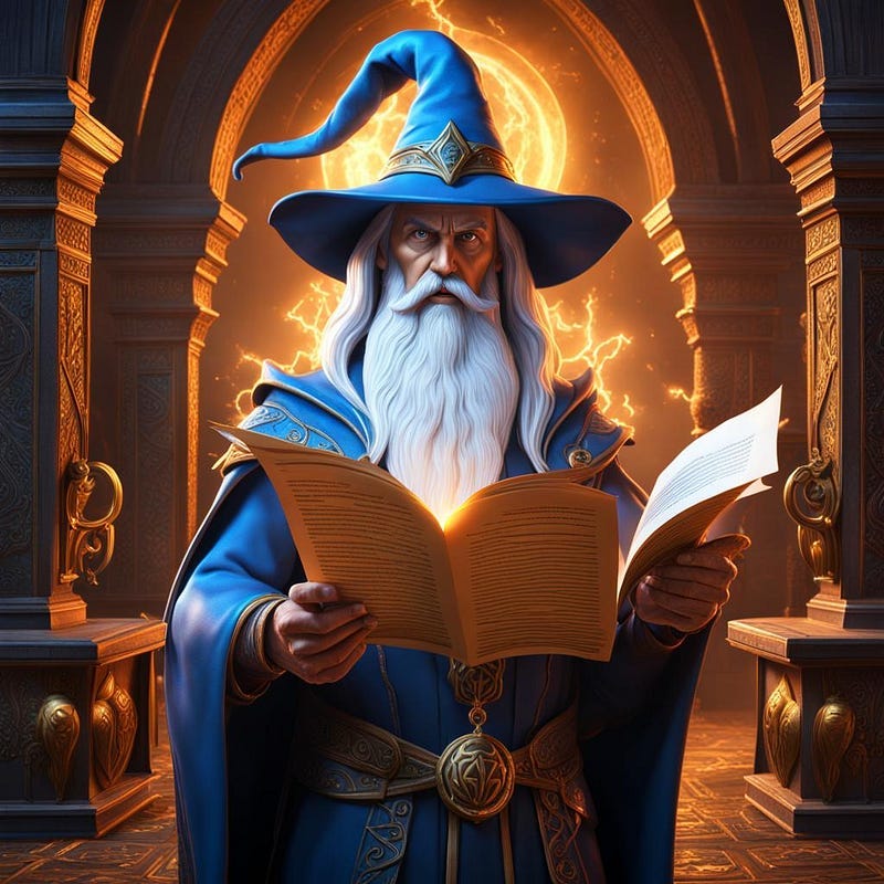 Wizard with large book, close up