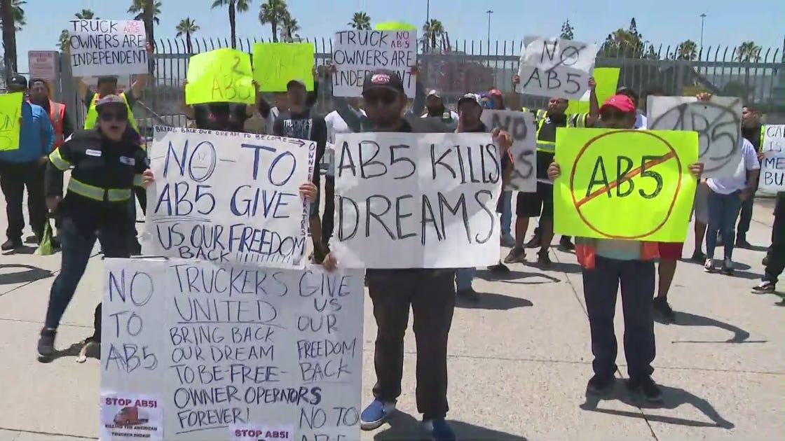 Truckers gather outside Long Beach, L.A. ports to protest AB5 | KTLA