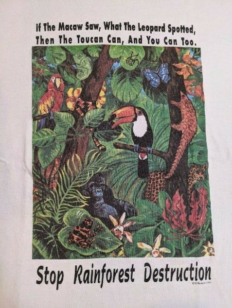 Vintage Human I Tees Save The Rainforest 90s Single Stitch T Shirt Adult  Size XL | eBay